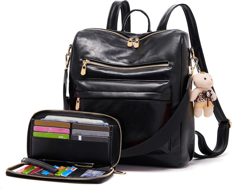 Soperwillton Women Backpack Purse Multipurpose Design Handbags Shoulder Bag PU Leather Travel bag Backpack Set 2pcs - Image 1